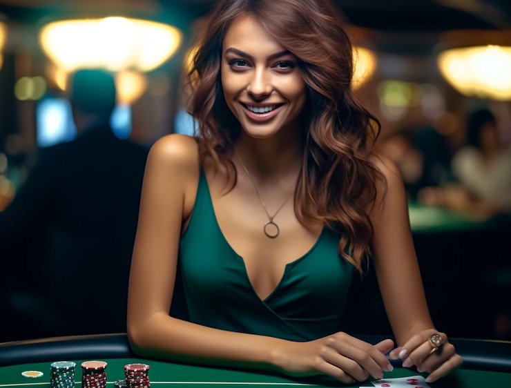 Casino Hold'em dealer table layout with community cards displayed